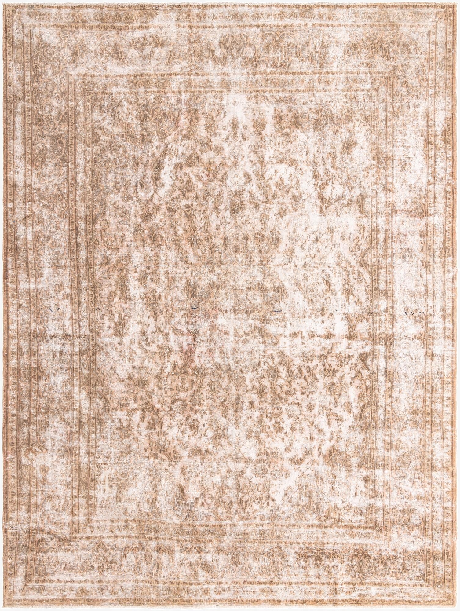 A 9x12 rectangular Ultra Vintage rug in shades of brown and tan, featuring a distressed Persian pattern.