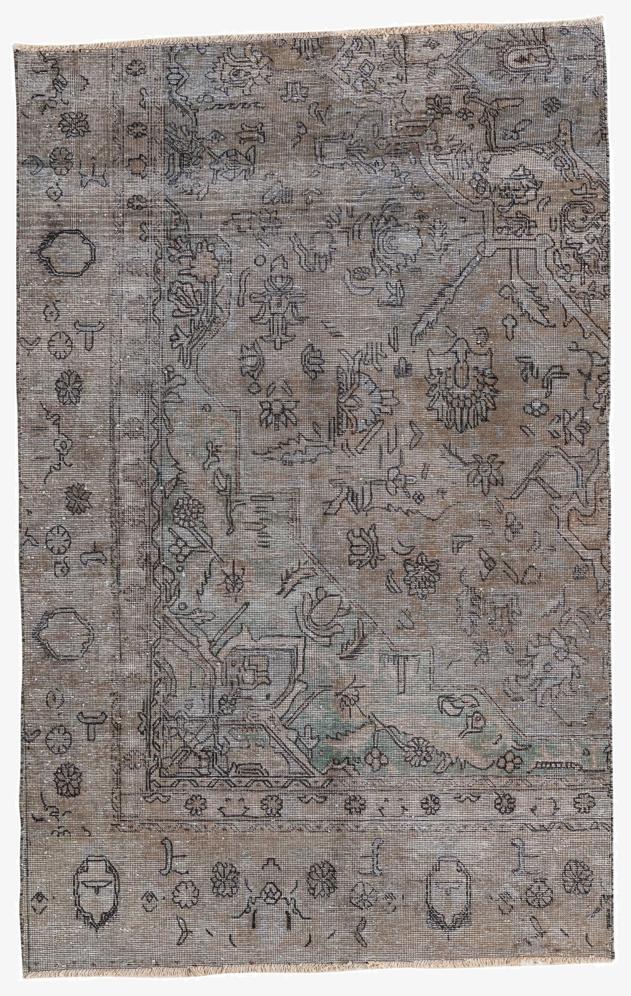  4' 2 x 6' 8  Hand Knotted Ultra Vintage Persian Wool Rug