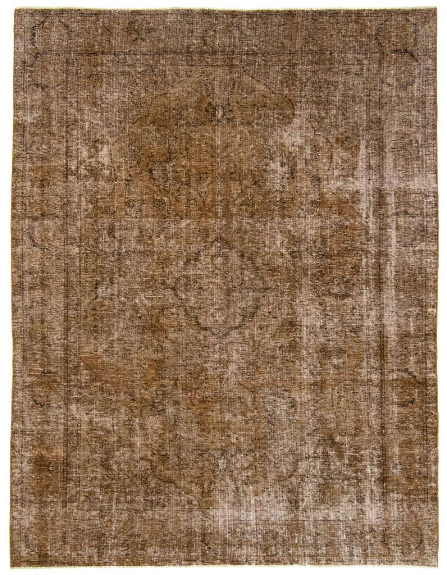 A 6x9 rectangular brown and tan Persian wool rug with an ornate, distressed pattern, suitable for a living room.