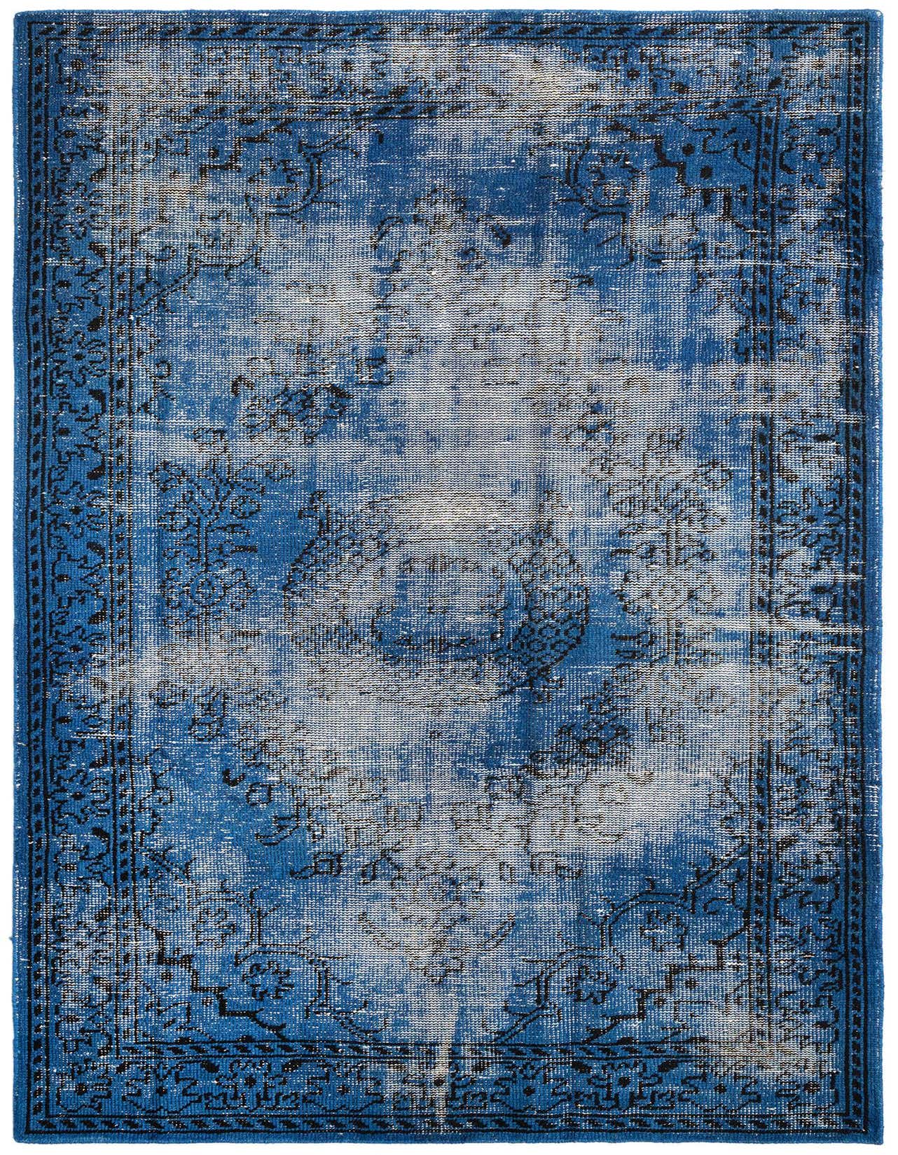 A 6x9 rectangular Vintage Persian rug in distressed blue and black, showcasing intricate traditional patterns.