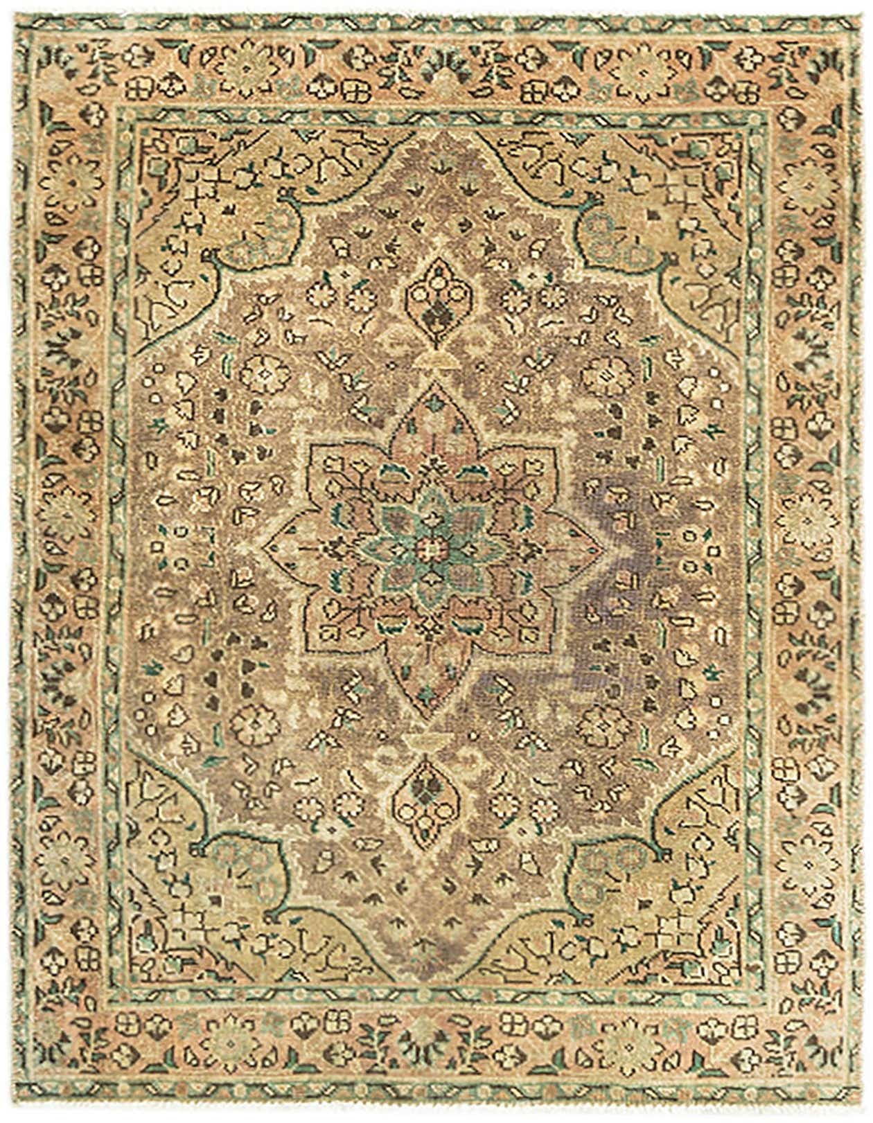 A 3x5 rectangular traditional wool rug in shades of brown and tan, featuring an intricate floral medallion pattern.