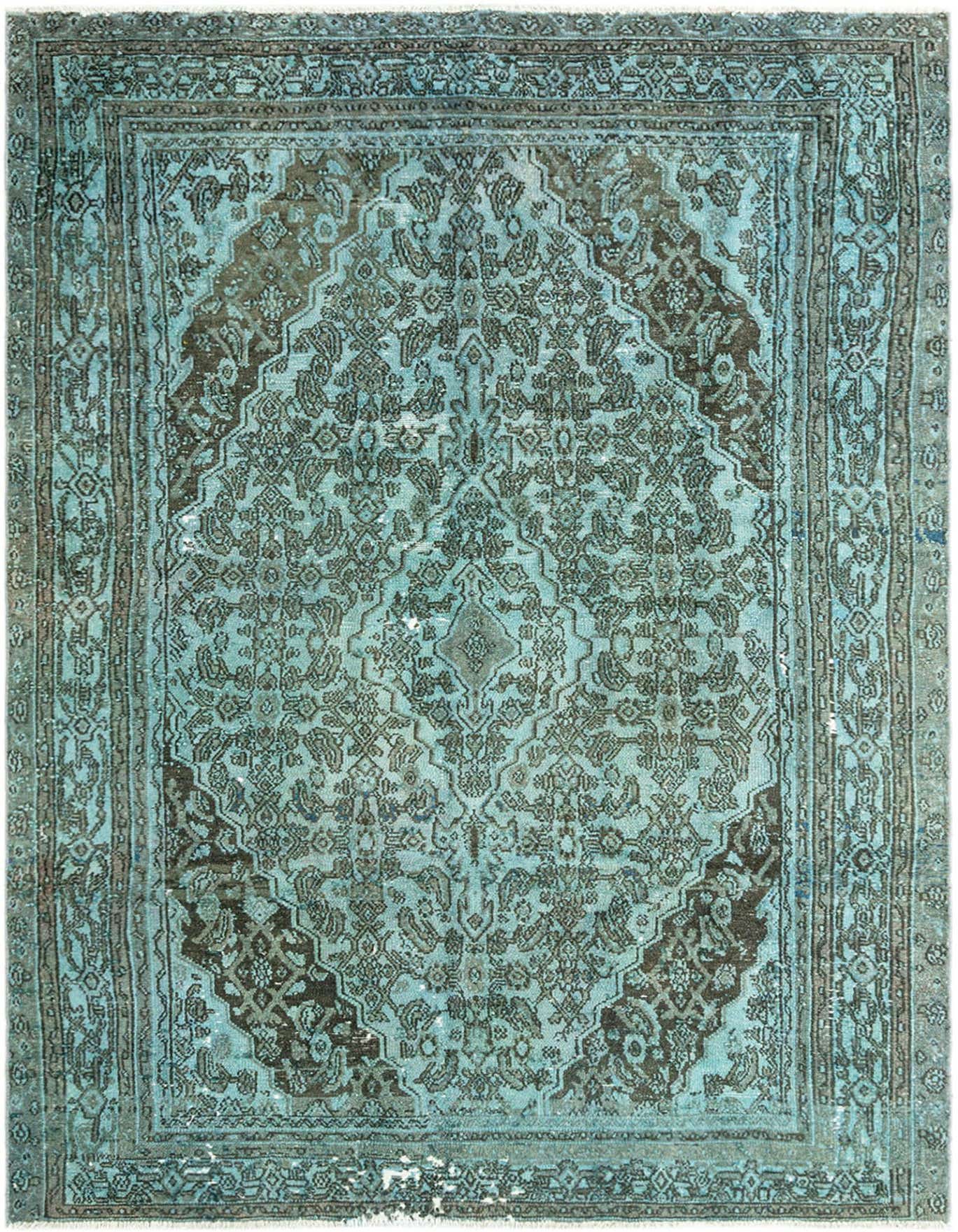 A rectangular 3x5 brown vintage wool rug with an intricate faded medallion pattern and border.