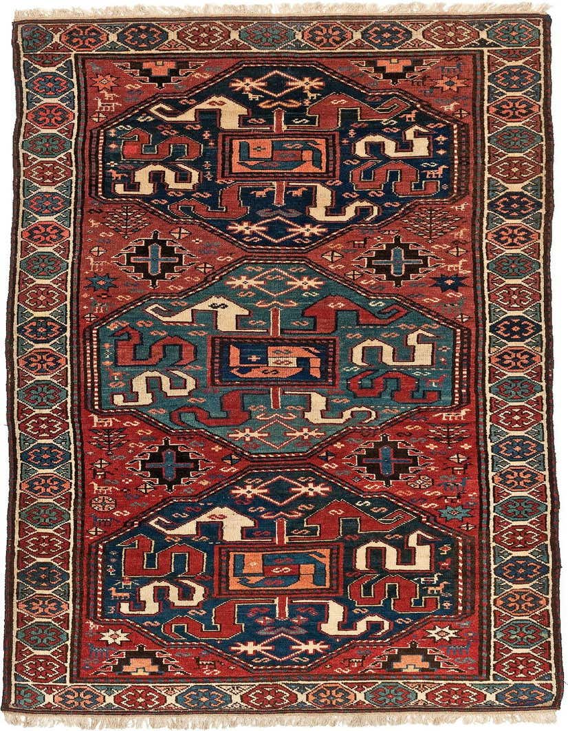 A 4x6 rectangular handmade wool rug featuring a rich brown and tan traditional tribal pattern with intricate geometric motifs.