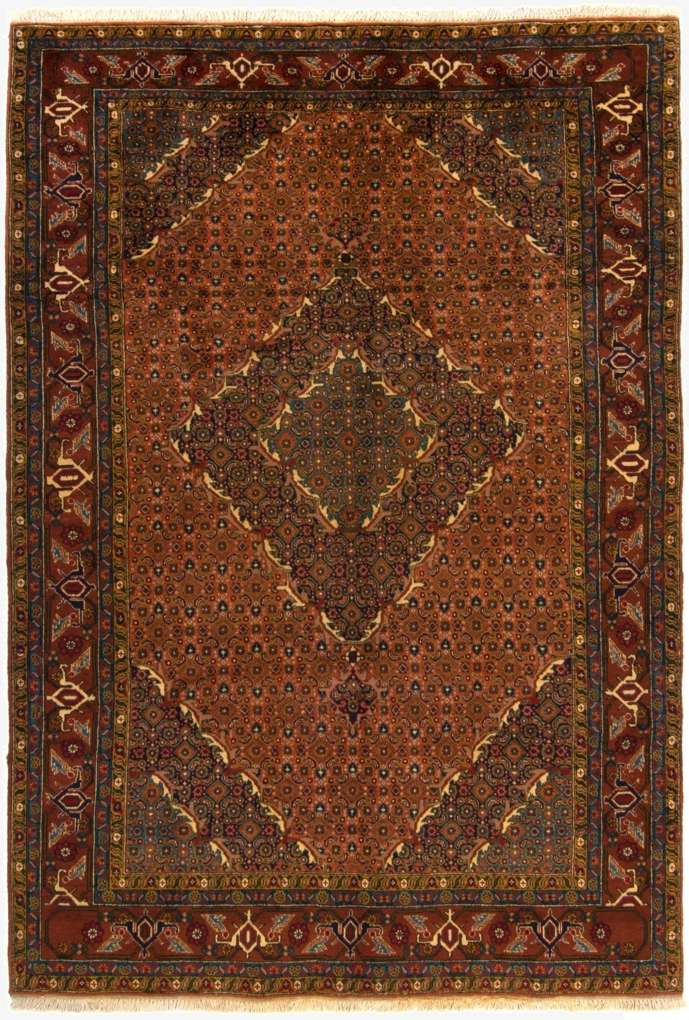 6' 6 x 9' 8  Hand Knotted Yazd Persian Wool Rug