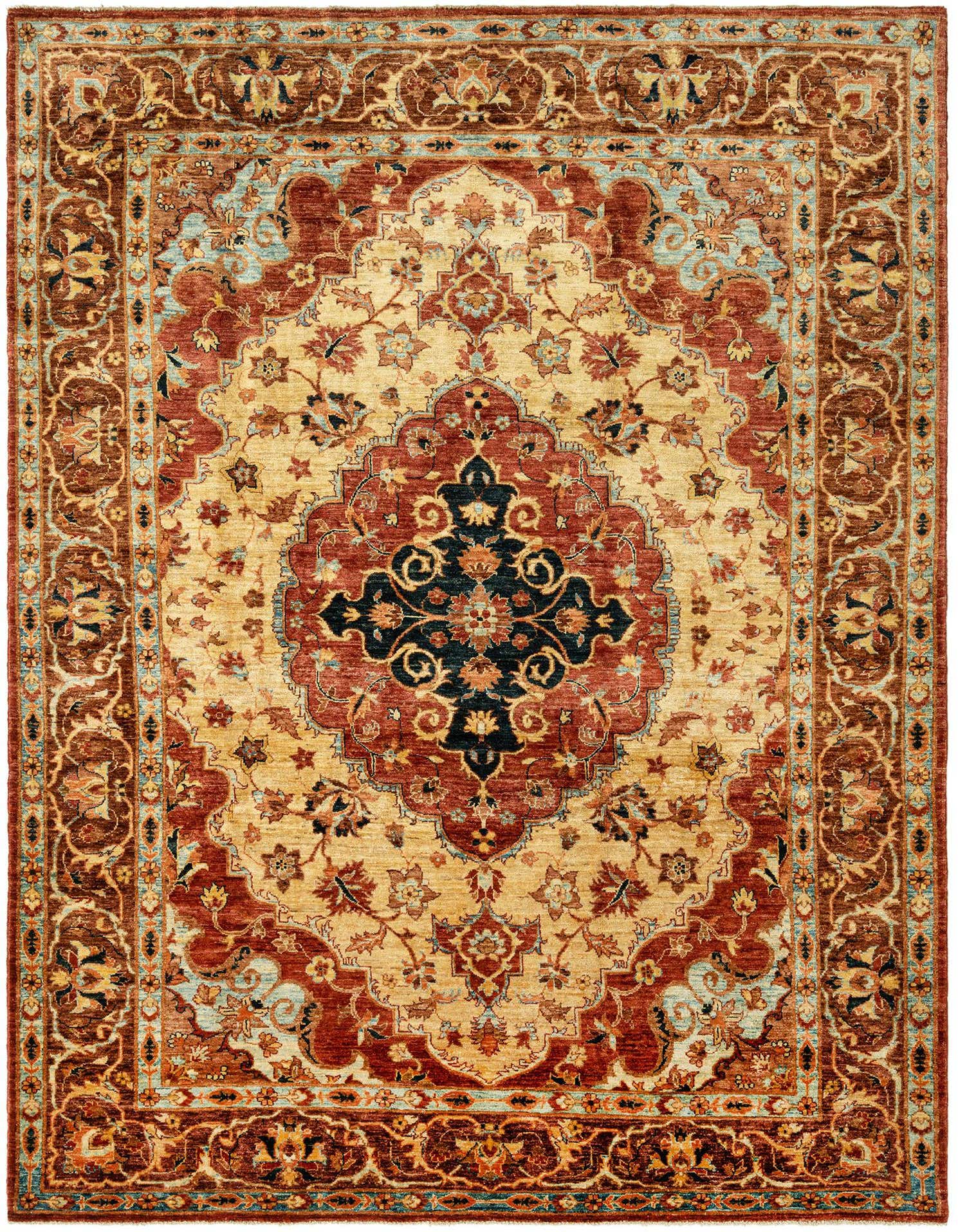 A 6x9 rectangular Ziegler Persian rug in rich browns and tans with an intricate floral medallion pattern, ideal for a living room.