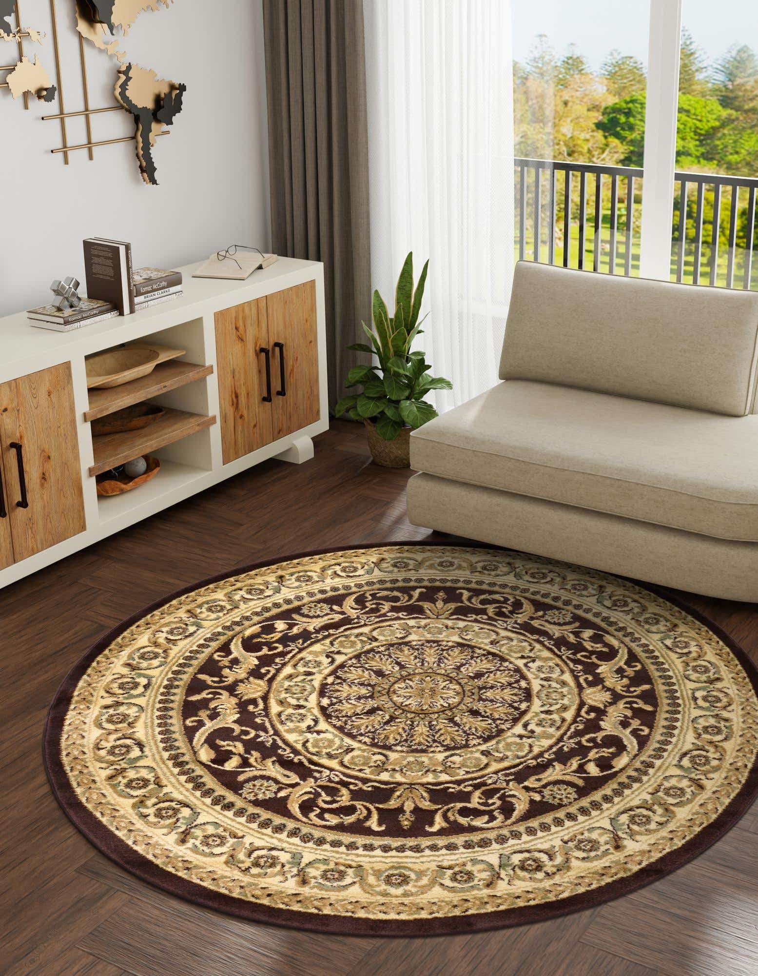 Brown 6' x 6' Chateau Round Rug | Rugs.com
