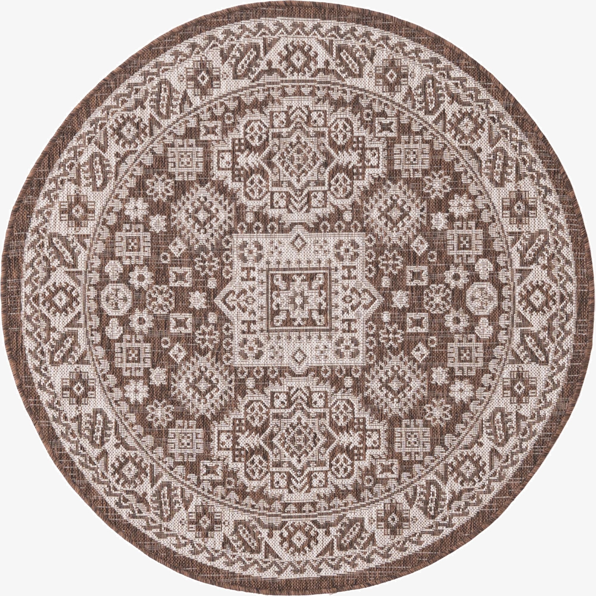  4' x 4'  Washable Aztec Indoor / Outdoor Round Rug