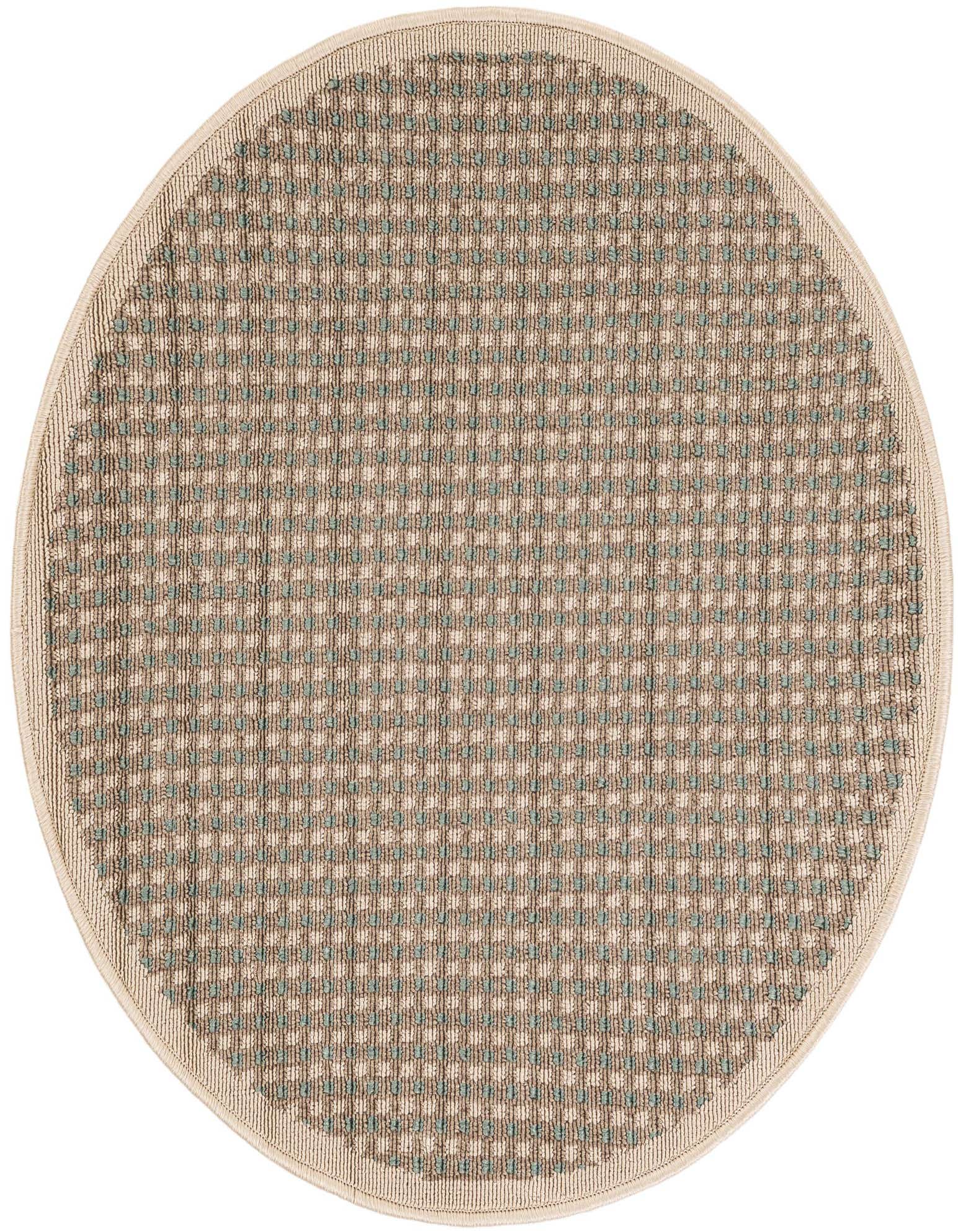 A 3' 0 x 3' 0 round brown and tan modern flatweave rug with a subtle grid pattern and a light border, suitable for indoor or outdoor use.