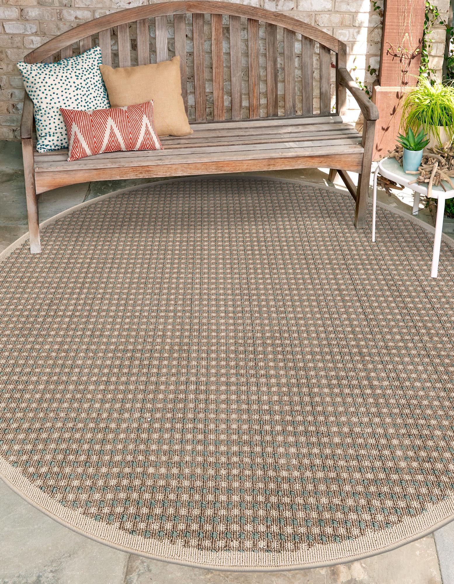 Brown 3' x 3' Border Indoor / Outdoor Round Rug | Rugs.com