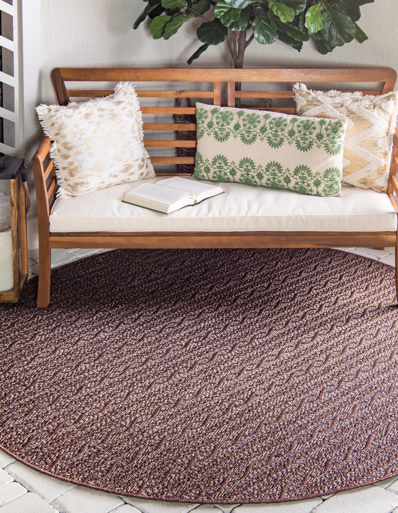 Brown 6' x 6' Modern Indoor / Outdoor Round Rug | Rugs.com