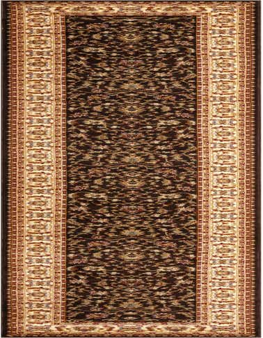 A long 16 ft runner rug with a traditional Oriental floral pattern in shades of brown, tan, and cream, ideal for a hallway.