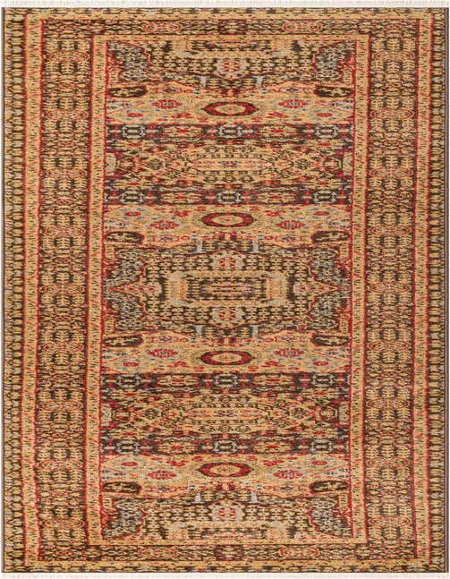 A 10 ft runner rug in brown and tan with a distressed Bohemian medallion and tribal pattern, ideal for a hallway.