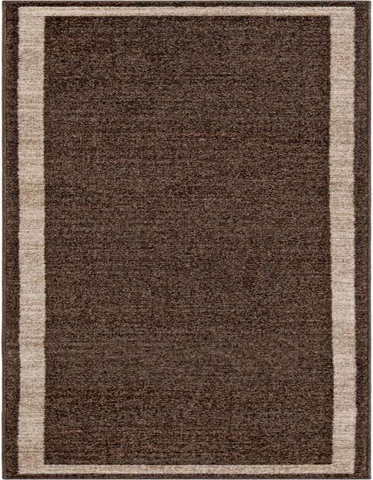 A 10 ft runner rug in shades of brown with a tan border, perfect for a hallway.