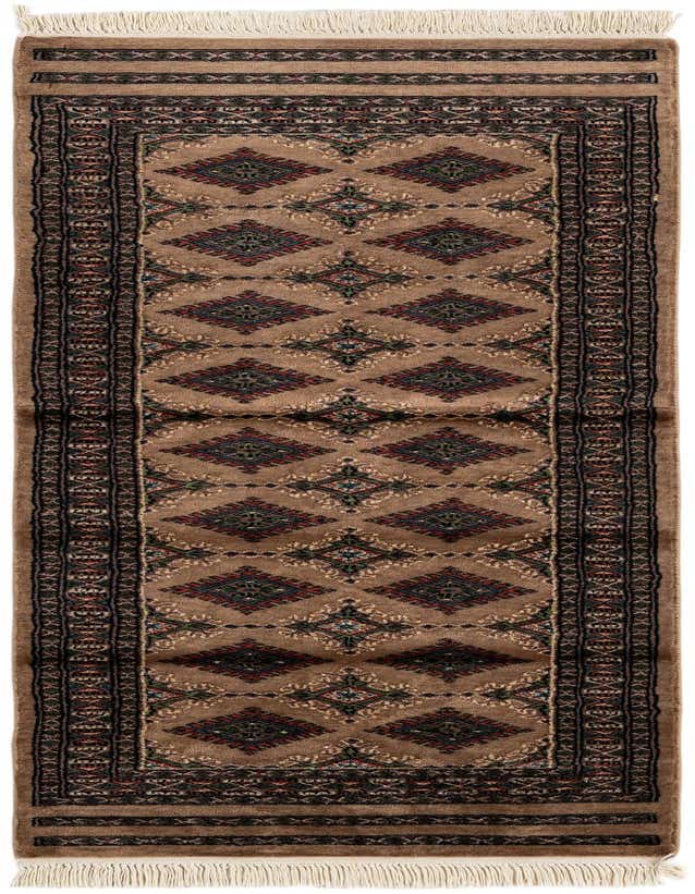 A 6 ft runner rug with a traditional Oriental pattern in shades of brown, tan, and dark accents, featuring diamond motifs.
