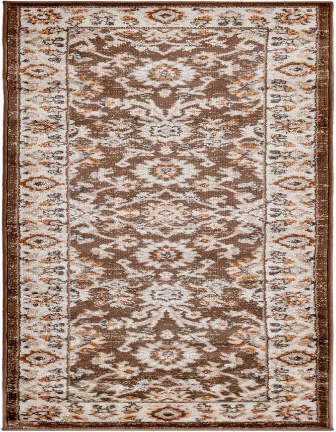 A 6 ft runner rug featuring a traditional Oriental floral pattern in shades of brown, tan, and cream.