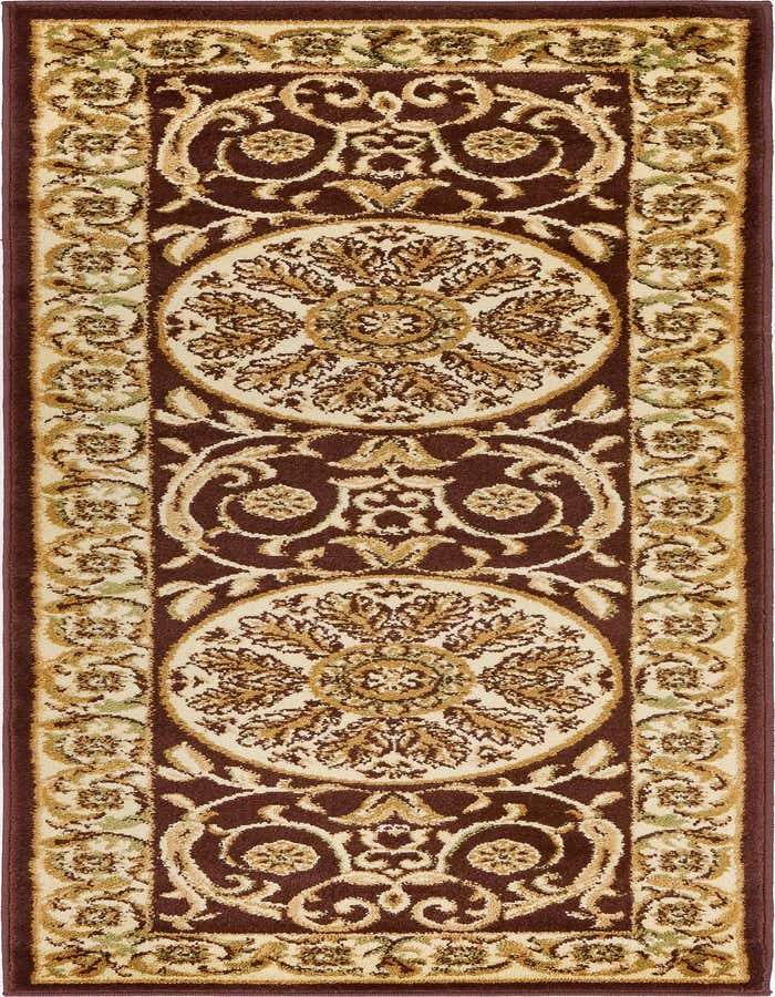 A 6 ft runner rug featuring a traditional botanical medallion pattern in rich browns and tans, ideal for hallways.