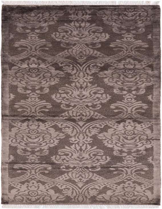 A 10 ft brown runner rug with a high pile and an elegant oriental pattern, featuring lighter tan damask motifs.