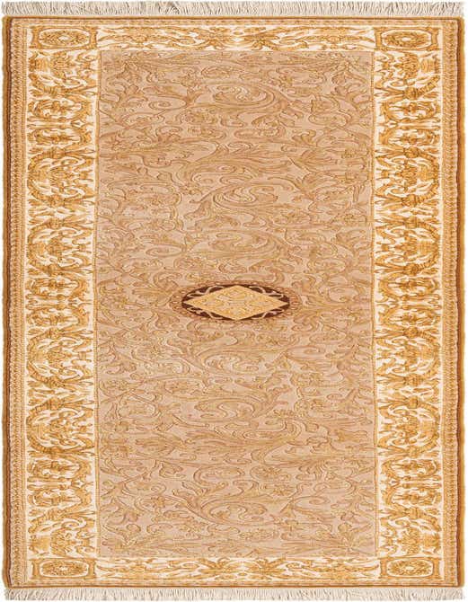 A Darya 10 ft runner rug in shades of brown and tan, featuring an intricate modern Persian pattern with a central medallion, ideal for a hallway.