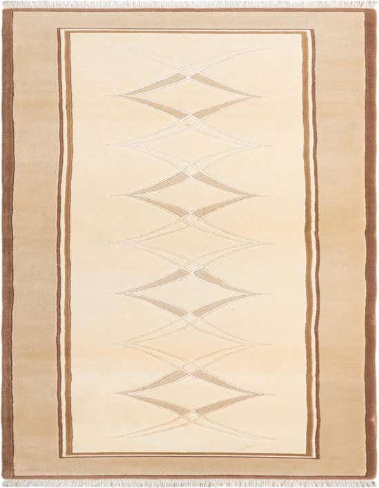 A 10 ft Darya runner rug in shades of brown and tan, featuring a modern Persian pattern with geometric diamonds and a framed border, ideal for a hallway.