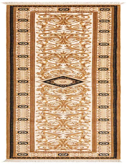 A Darya 13 ft runner rug with a modern Persian pattern in browns, tans, and black, ideal for a hallway.