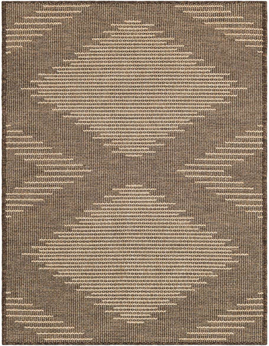 A 6 ft runner rug with a modern trellis pattern in varying shades of brown and tan, featuring a flatweave texture.