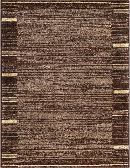 A 10 ft runner rug in shades of brown and tan with a modern stripe pattern, ideal for a hallway.
