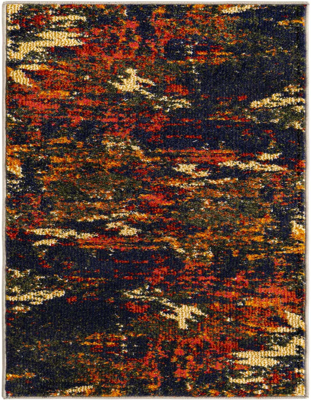 A 4 ft runner rug from the Haerfest collection, featuring a modern abstract pattern in browns, tans, and hints of red and dark blue.
