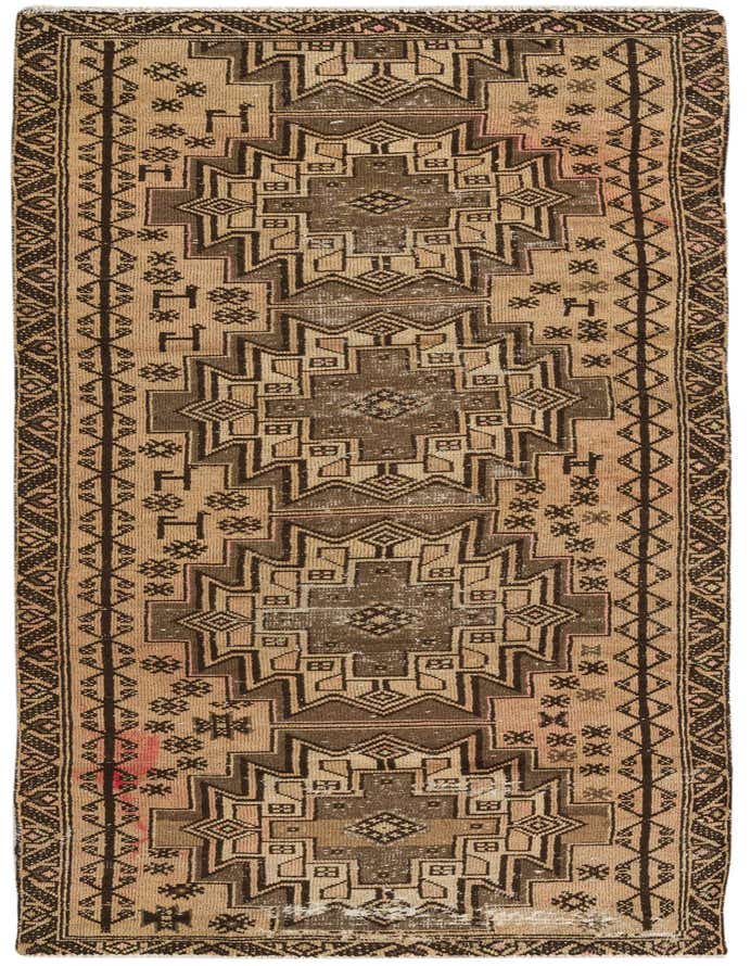 A 10 Ft Hamedan runner rug in browns and tans, featuring a distressed Persian tribal pattern, ideal for a hallway.