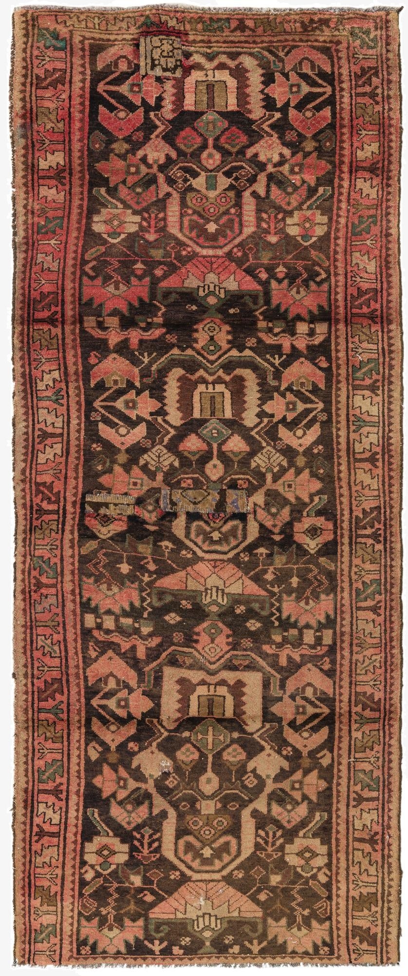  3' 7 x 9'  Hand Knotted Hamedan Persian Wool Runner Rug