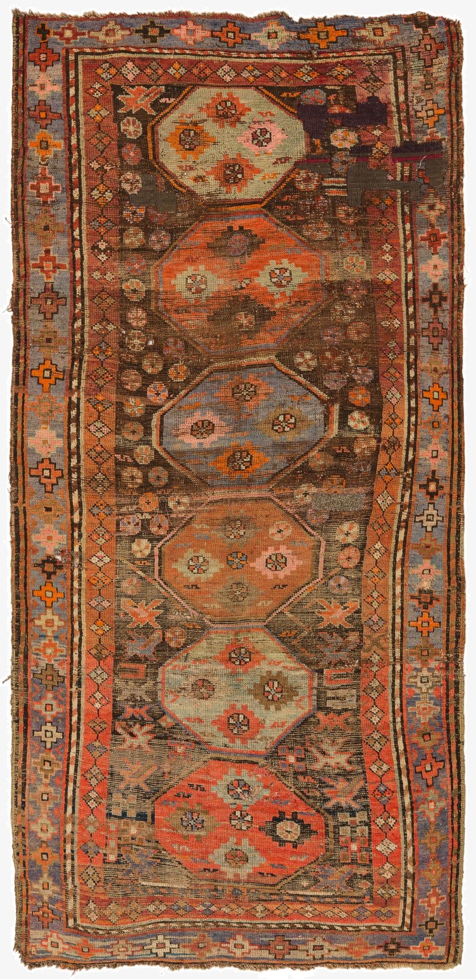  3' 8 x 7' 7  Hand Knotted Hamedan Persian Wool Runner Rug