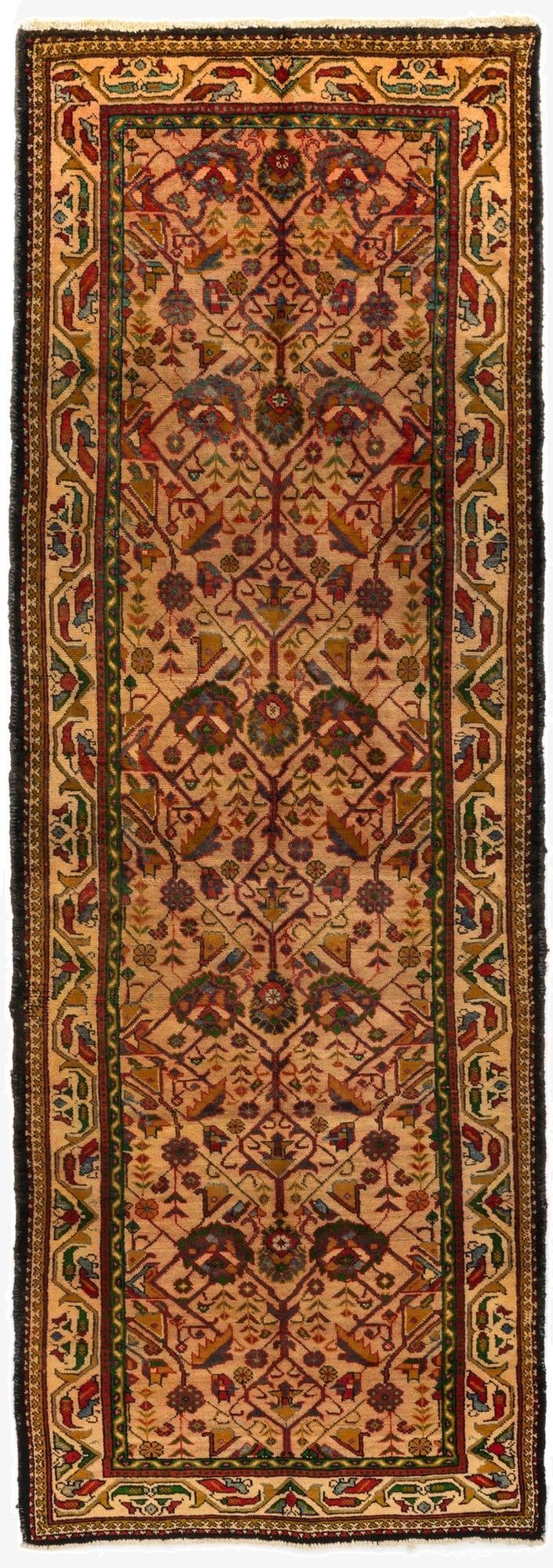  3' 7 x 10' 8  Hand Knotted Hamedan Persian Wool Runner Rug