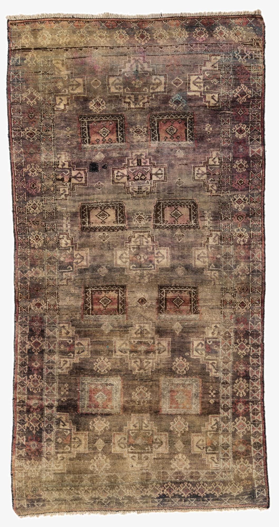  3' 9 x 7' 5  Hand Knotted Hamedan Persian Wool Runner Rug