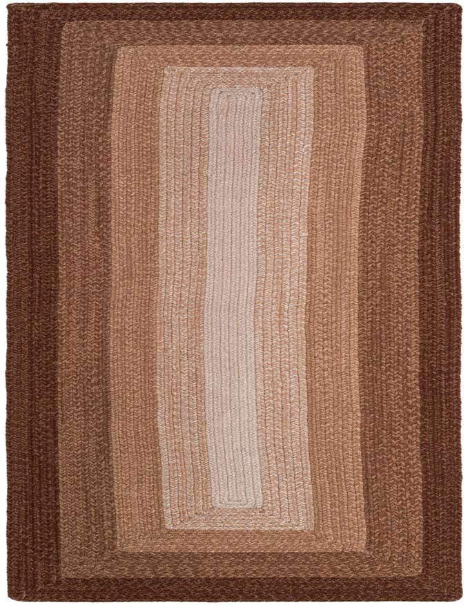 A rectangular 8 ft runner rug with a braided texture, featuring a gradient of brown and tan shades.