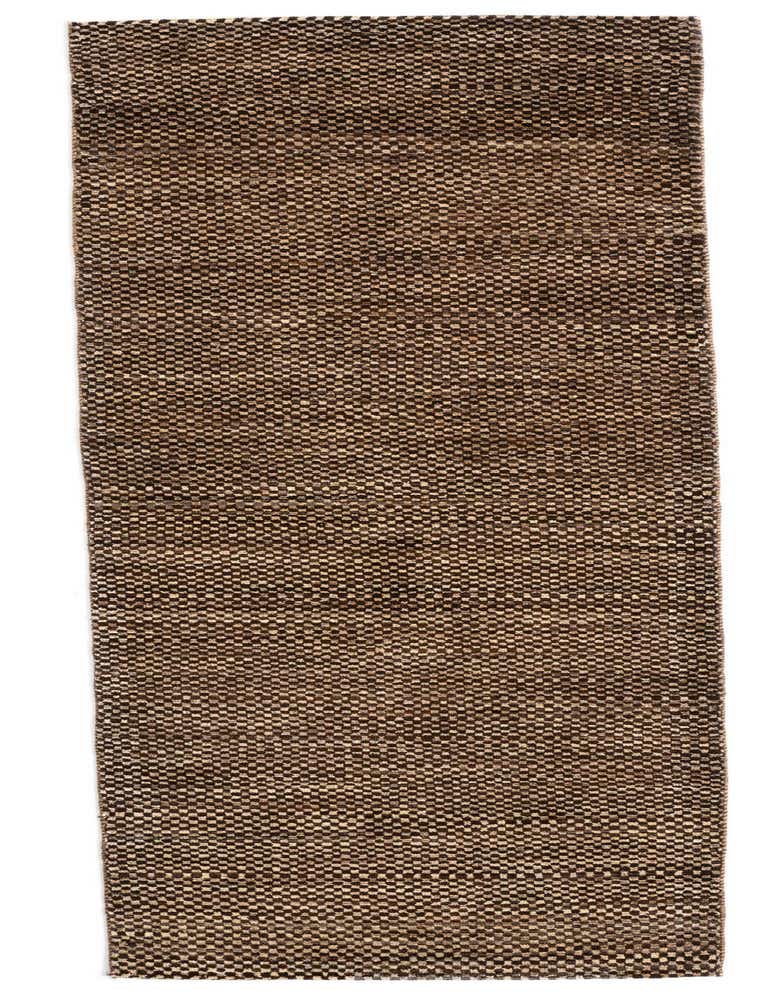 A handmade 8 ft runner rug in a Persian style, featuring a textured brown and tan checkered pattern.