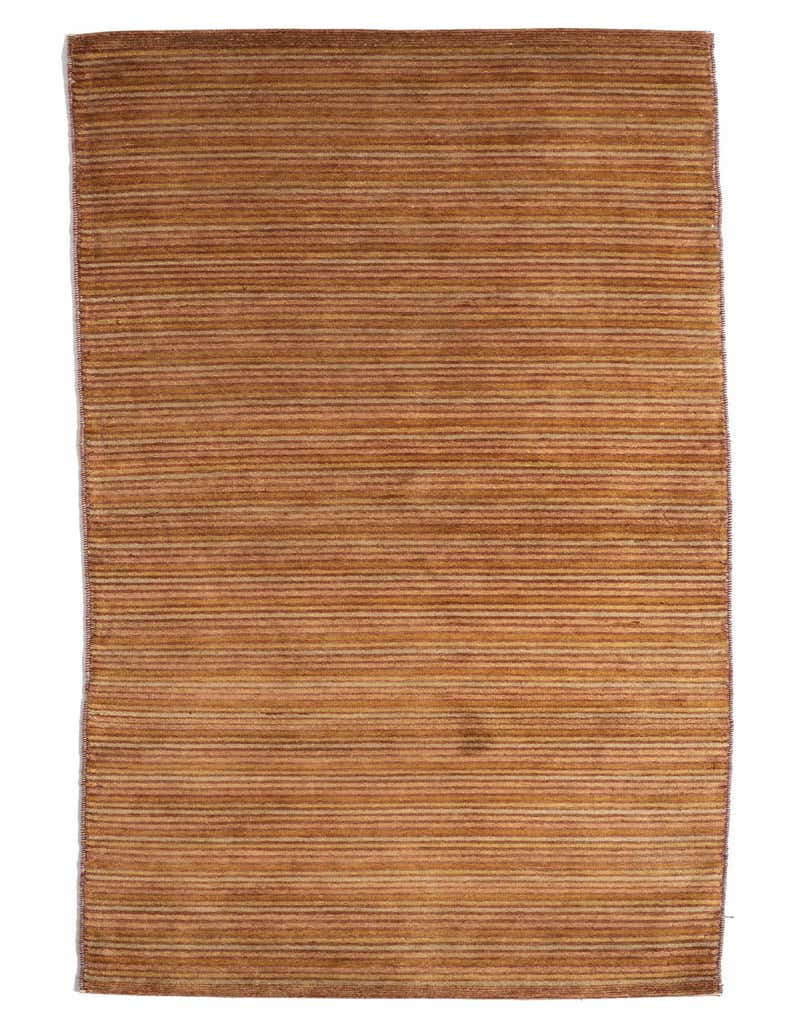 A handmade 8 ft runner rug in shades of brown and tan with a striped Persian pattern, ideal for a hallway or kitchen.