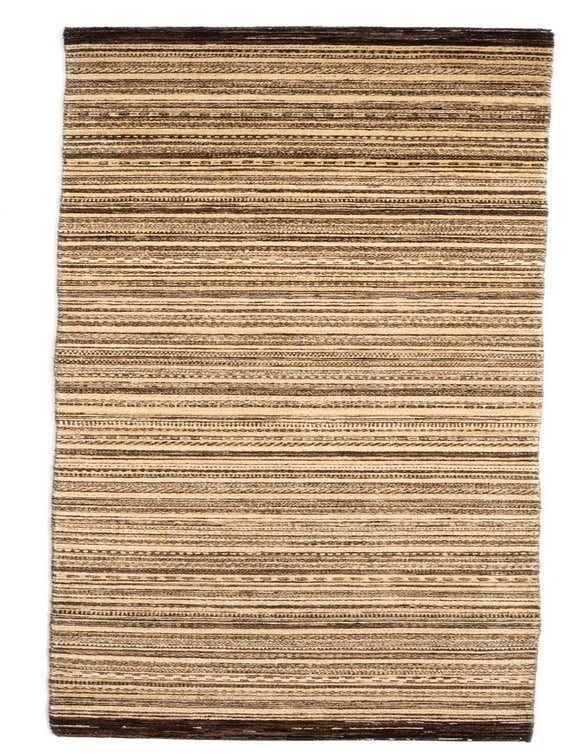 A 10 ft Juma runner rug in shades of brown and tan, featuring a striped Persian pattern.