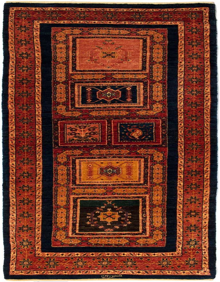 A 7 ft runner rug in a Persian style, featuring a rich brown and tan palette with intricate geometric and floral patterns, ideal for a hallway.