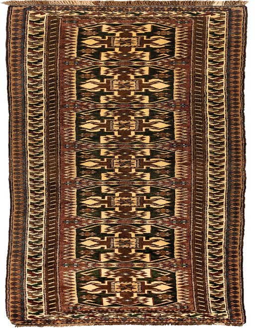 A 12 ft runner rug in brown and tan with a traditional Oriental pattern, ideal for a hallway.