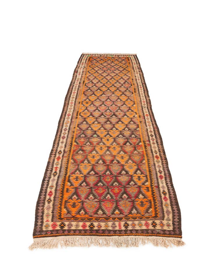 Detail image of  3' 5 x 12' 5  Hand Woven Kilim Fars Wool Runner Rug