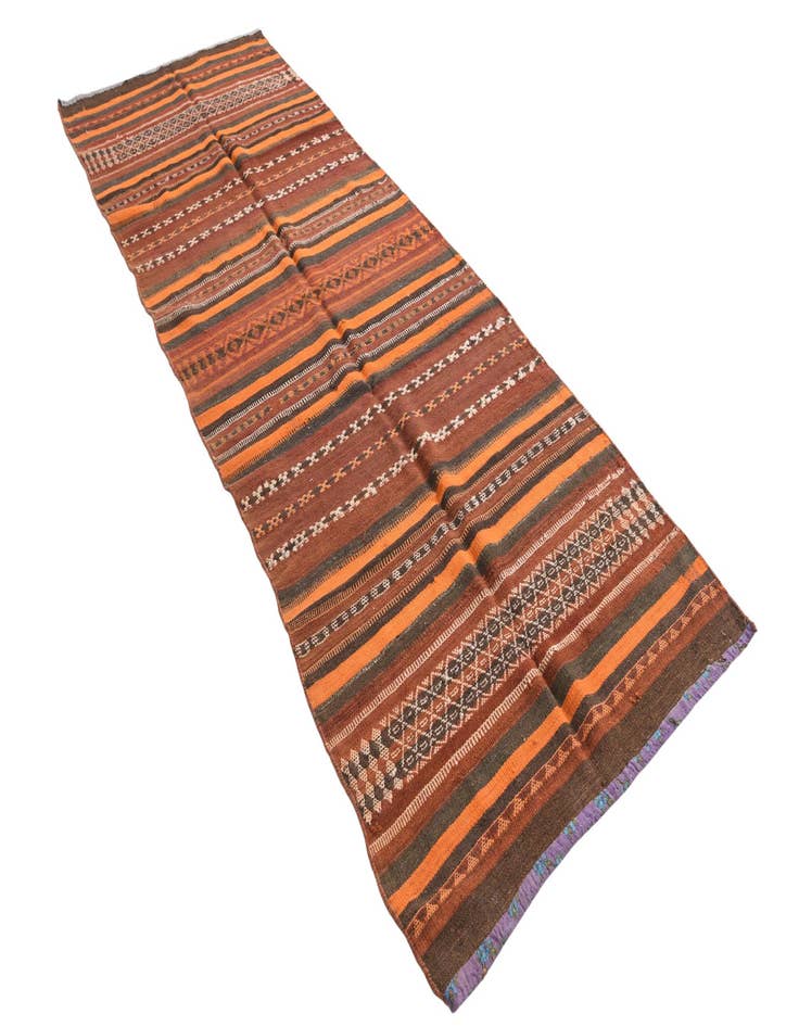 Detail image of  3' 8 x 10' 10  Hand Woven Kilim Fars Wool Runner Rug