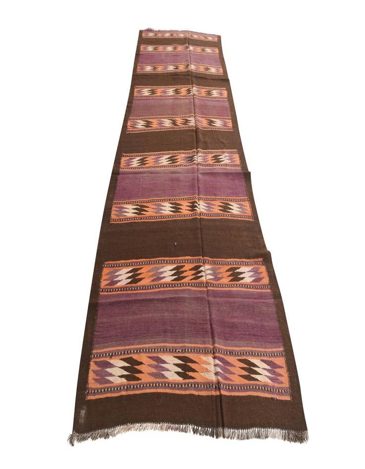 Detail image of  4' 4 x 12' 3  Hand Woven Kilim Fars Wool Runner Rug