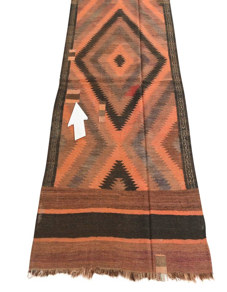 Detail image of  4' x 10' 8  Hand Woven Kilim Fars Wool Runner Rug