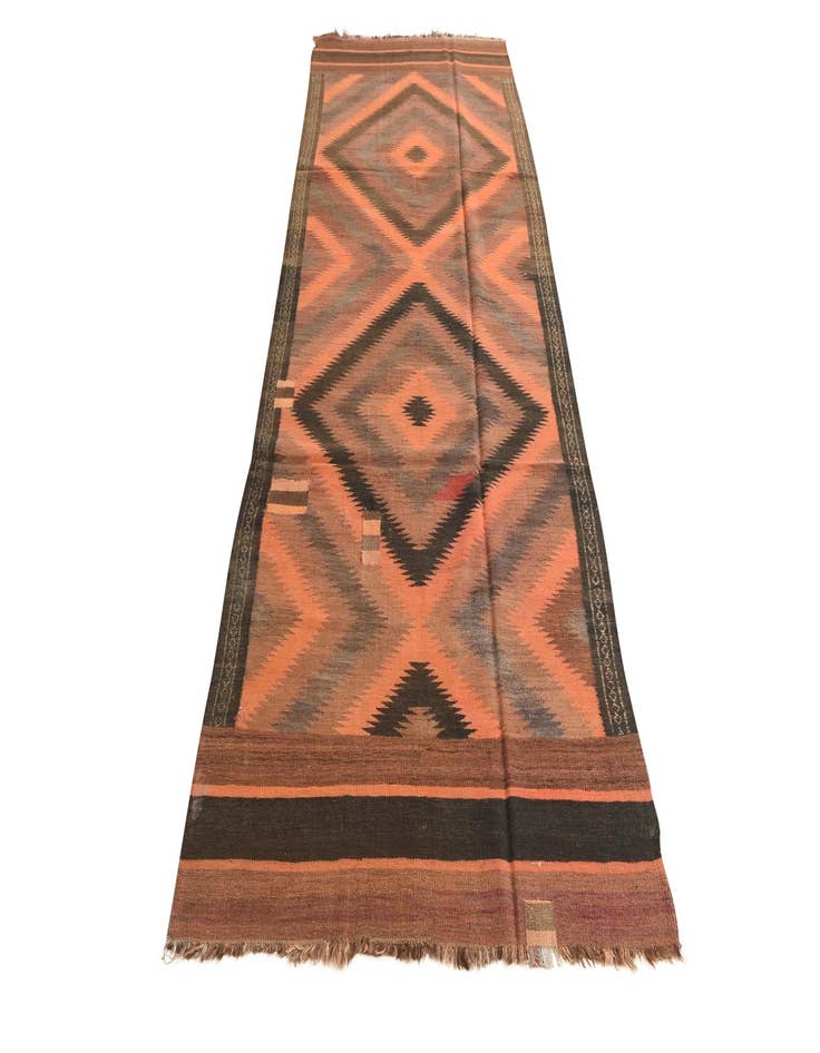 Detail image of  4' x 10' 8  Hand Woven Kilim Fars Wool Runner Rug