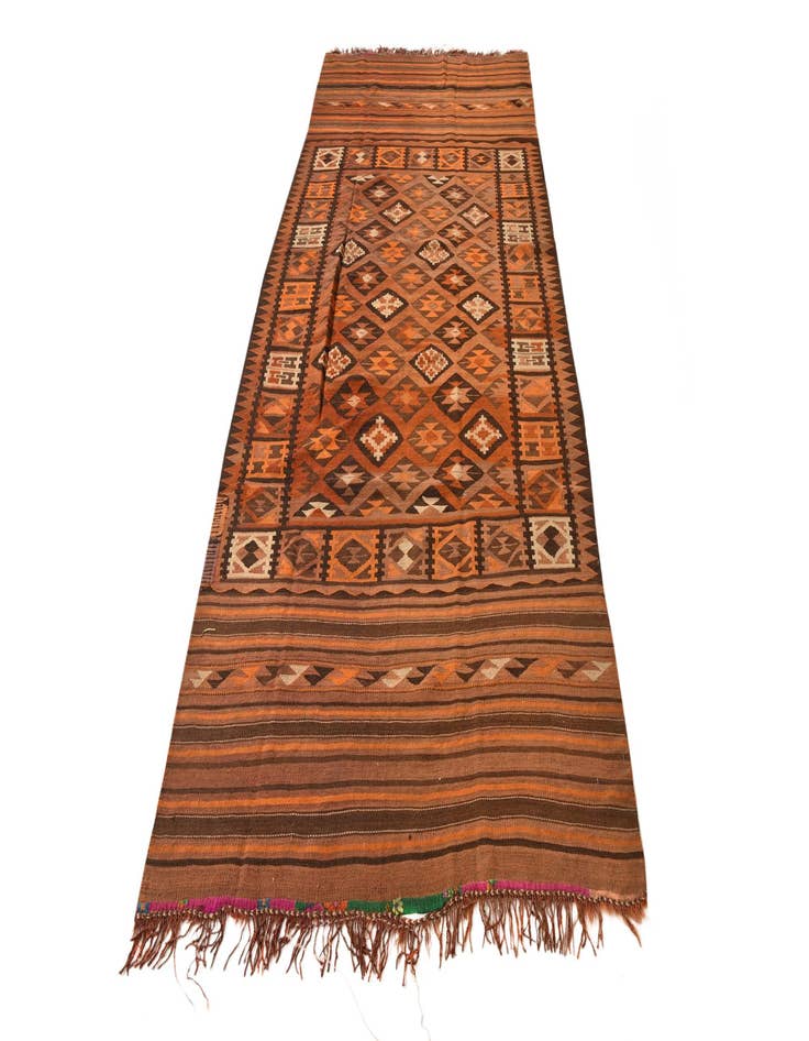 Detail image of  4' 2 x 10' 7  Hand Woven Kilim Fars Wool Runner Rug