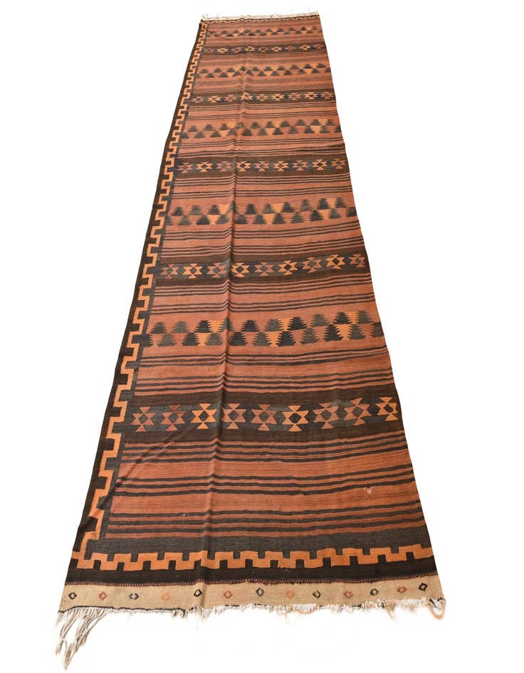 Detail image of  4' 6 x 13' 1  Hand Woven Kilim Fars Wool Runner Rug