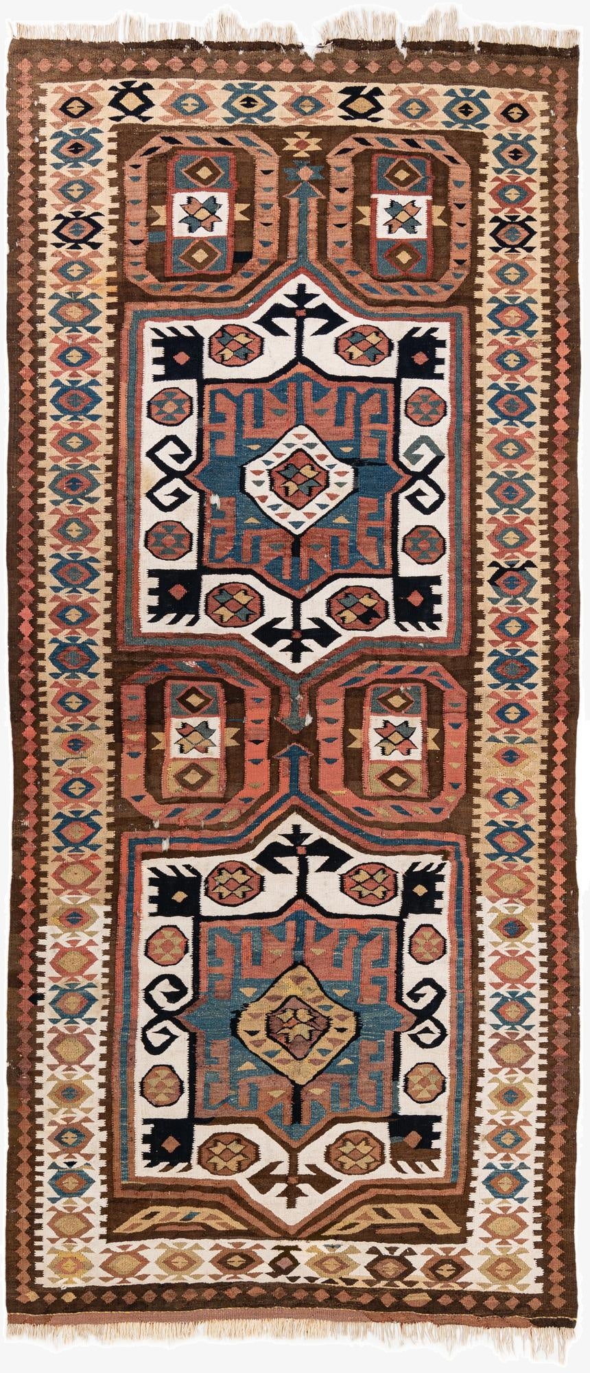  4' 9 x 10' 6  Hand Woven Kilim Fars Wool Runner Rug