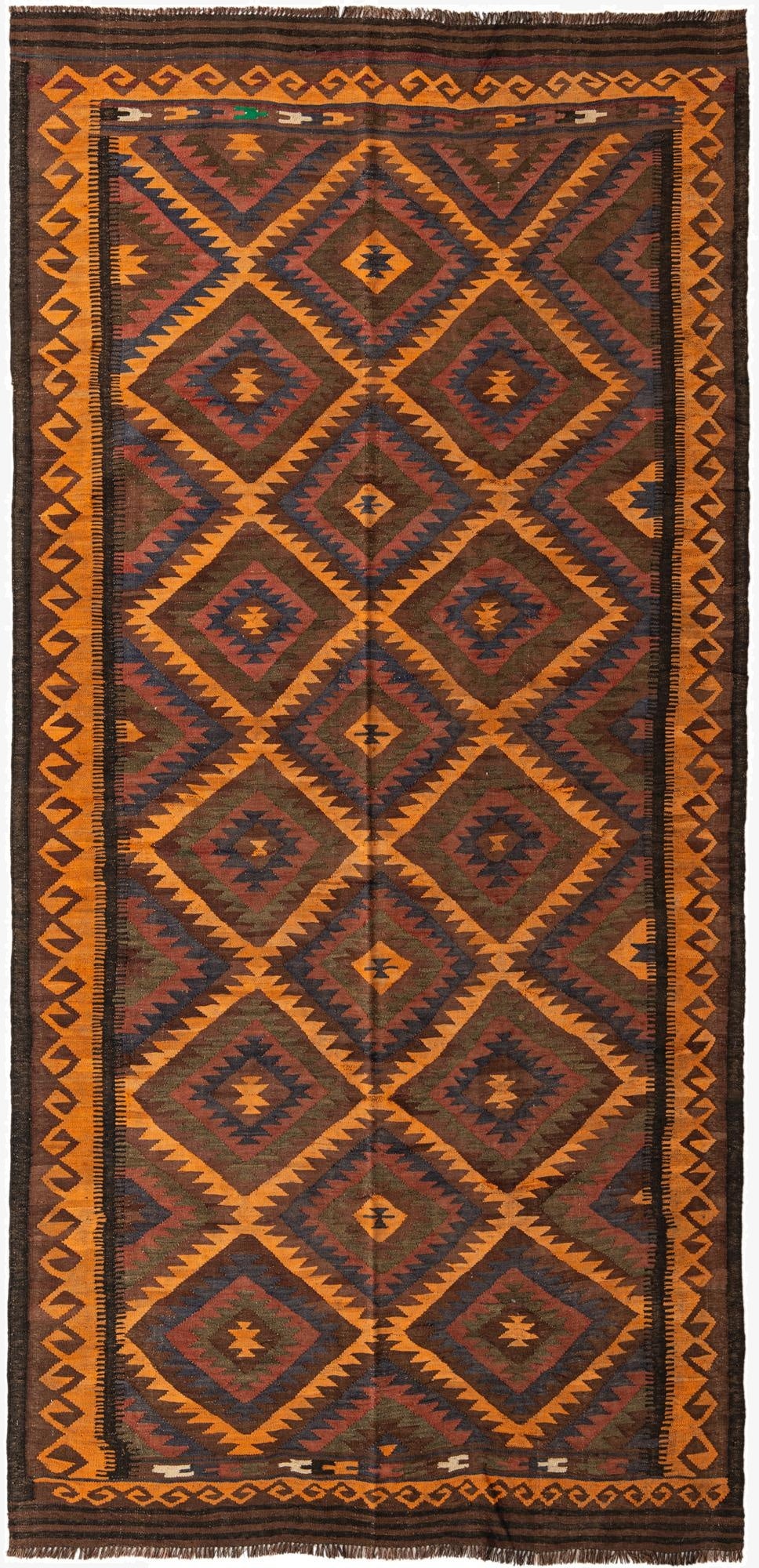  5' 5 x 11' 5  Hand Woven Kilim Fars Wool Runner Rug