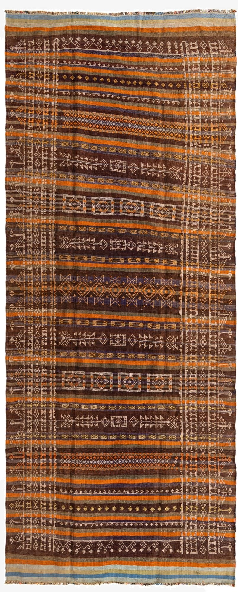 4' 4 x 11' 2  Hand Woven Kilim Fars Wool Runner Rug