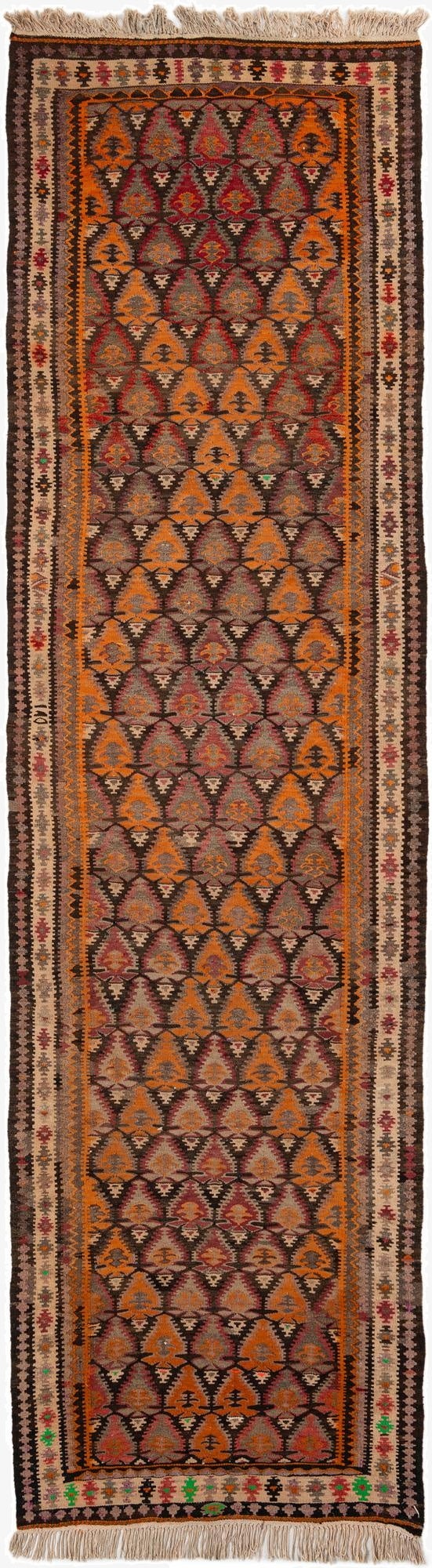  3' 5 x 12' 5  Hand Woven Kilim Fars Wool Runner Rug