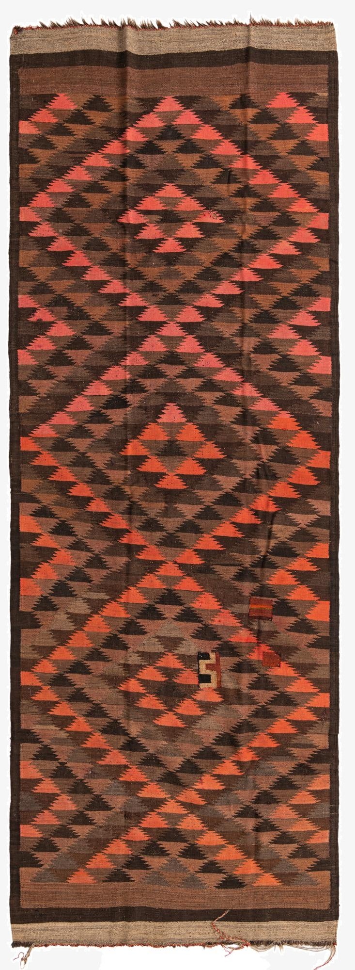  4' 5 x 12' 1  Hand Woven Kilim Fars Wool Runner Rug